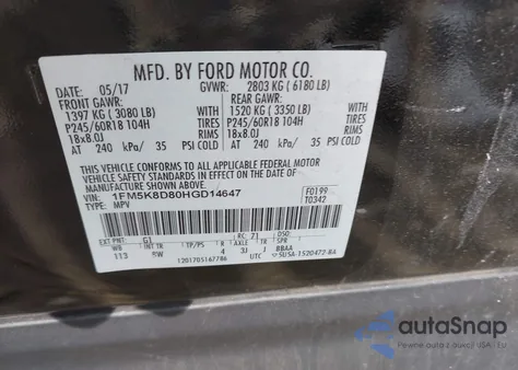 2017 Ford Explorer Xlt z USA, uszkodzony, nr VIN 1FM5K8D80HGD14647